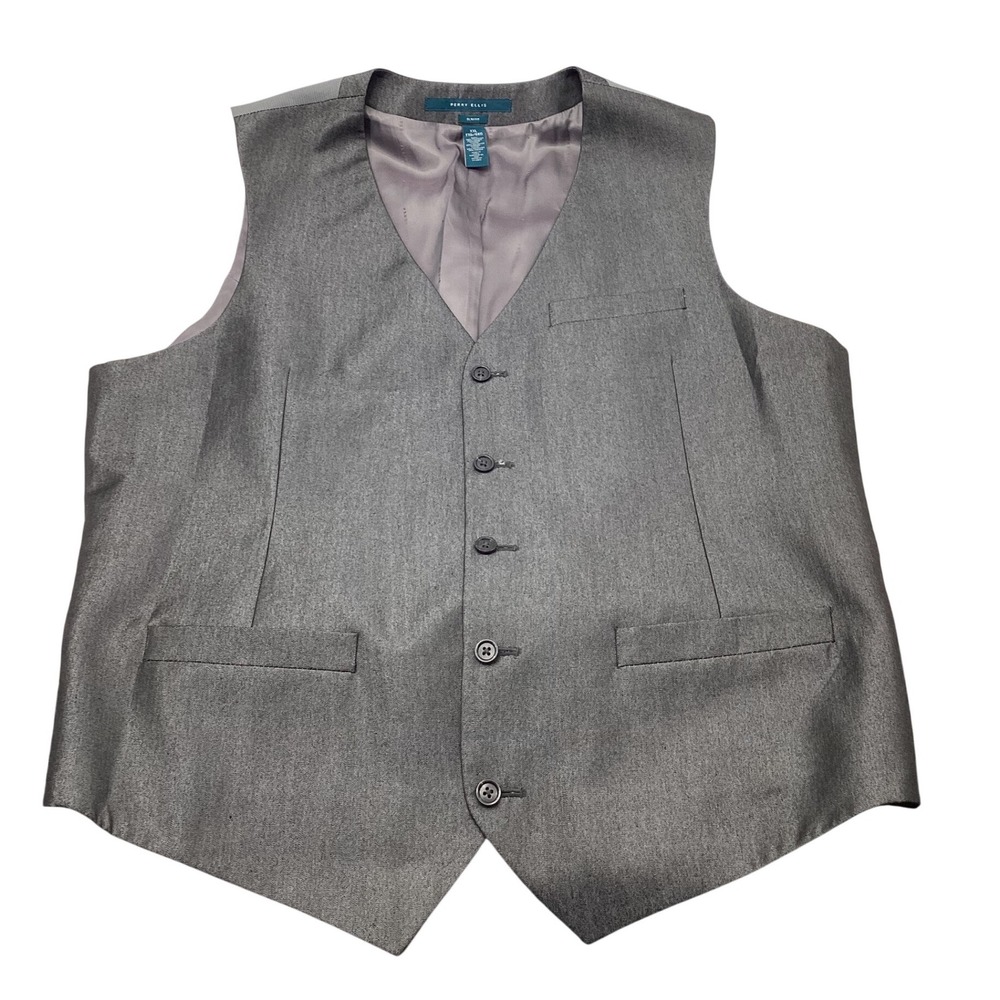 Perry Ellis Mens Slim Fit Suit Vest Charcoal Gray 5-Button Waistcoat XXL RT22021